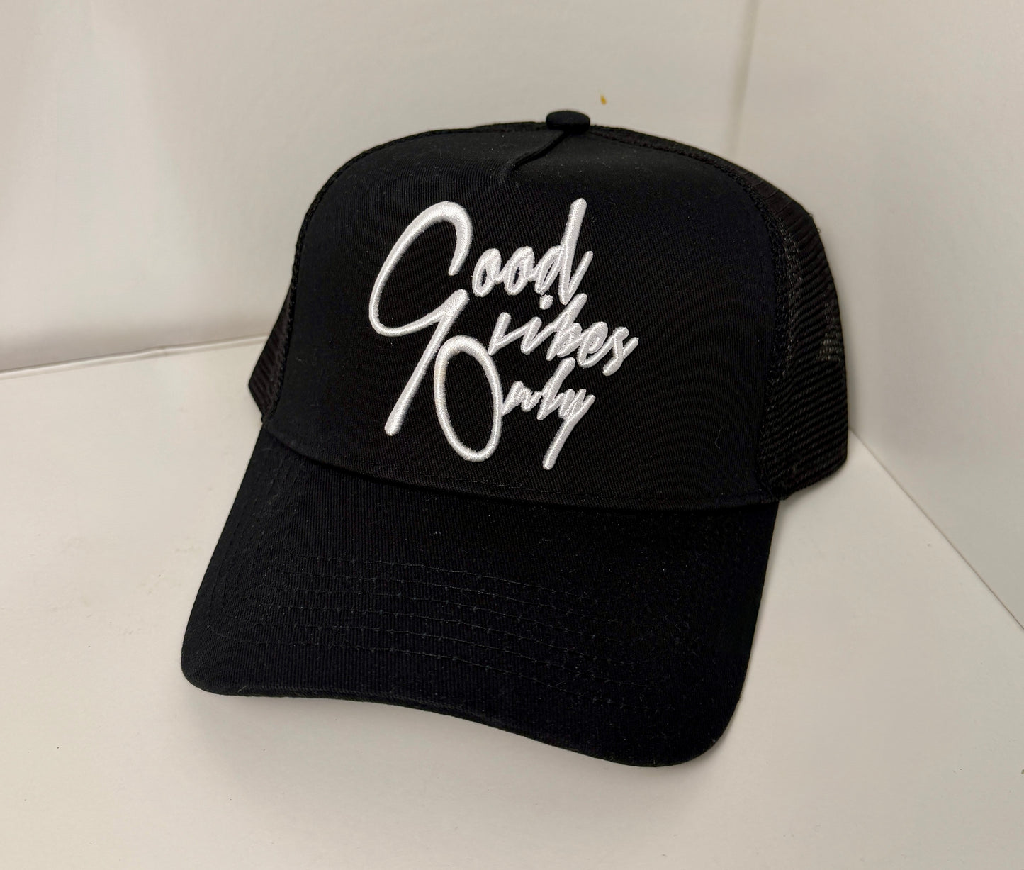 Good Vibes Only - Black Hat with Raised White Letters