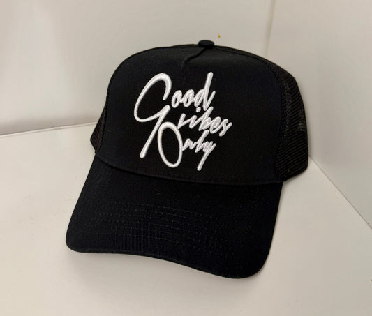 Good Vibes Only - Black Hat with Raised White Letters